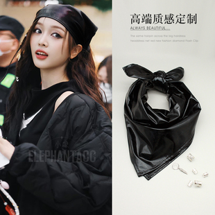 亮黑金属感辣妹包头巾个性时尚街舞爵士舞发饰脏辫环扣发巾套装潮