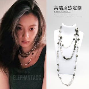 法式轻奢灰色混色珍珠项链小众锁骨链多层高级感叠戴气质毛衣链女