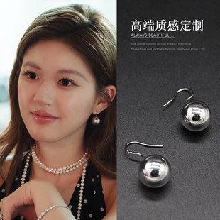 耳钉 气质简约时尚 许妍同款 耳饰银色亮面立体金属球球耳环日韩新款