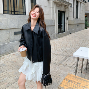新款 183-6828P165K238宽松翻领设计感皮衣外套，女装套装/套裙，浙宝183