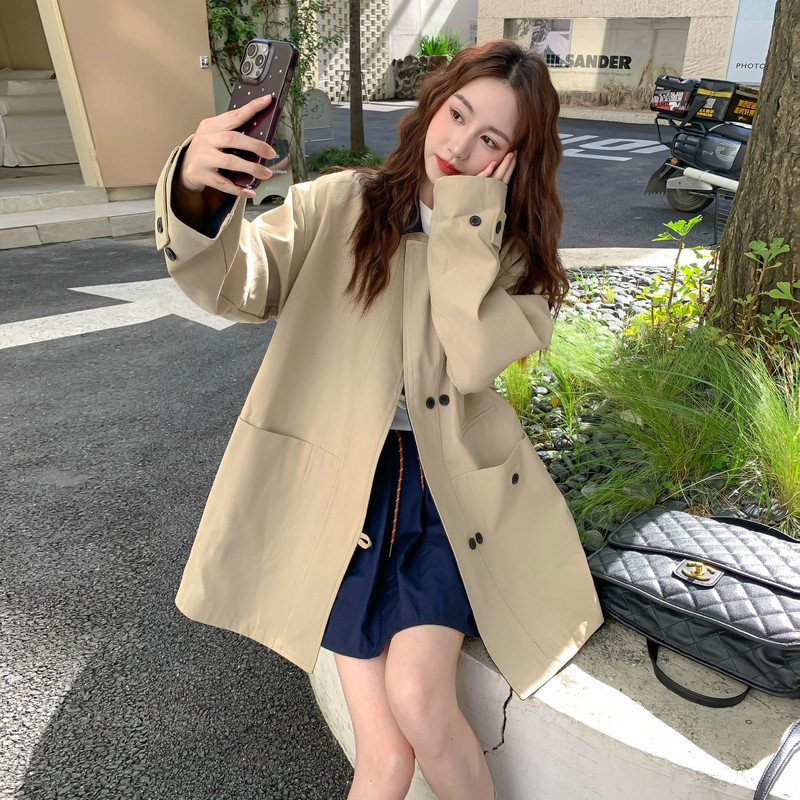 新款183-6805P175K258撞色拼接廓形设计感风衣外套,女装风衣,2B183