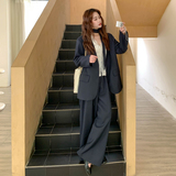 183-6803P235K328休闲阔腿裤蕾丝衬衫飘带西装三件套，女装套装/套裙，浙宝183