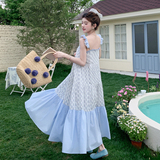 韩系甜美木耳边碎花吊带连衣裙女2025夏季新款氛围感宽松a字长裙，女装连衣裙，浙宝183