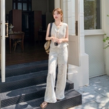 轻奢名媛风镂空钩花套装女夏季法式高级感别致背心上衣蕾丝阔腿裤，女装套装/套裙，浙宝183