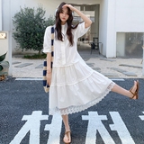 新款183-6626P125K188花边拼接新中式立领连衣裙奶白，女装连衣裙，浙宝183