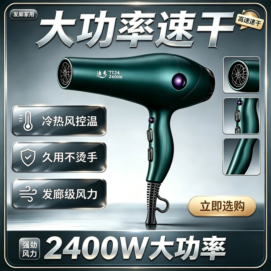 迪秀T24吹风机发廊专业电吹风大功率2400瓦大风量超静音线长3.5米