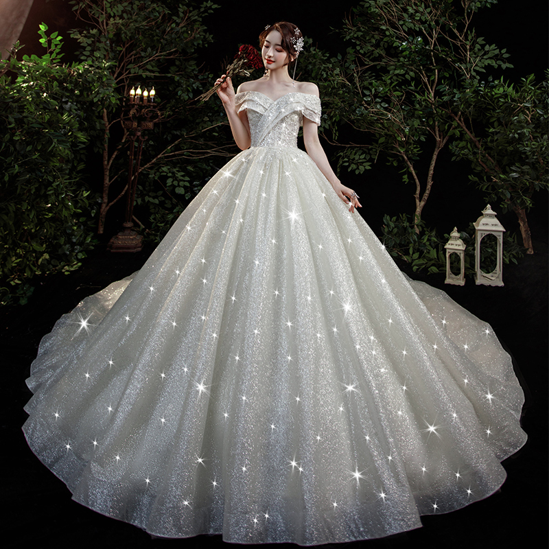 Summer starry sky for bride, french style, open shoulders Summer starry sky for bride, french style, open shoulders