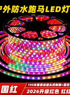 220V七彩流水跑马灯彩灯变色灯招牌超亮led灯条户外防水红宝石