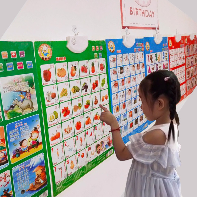 幼儿园挂墙贴图语音学习有声挂图加减法数学汉语数字字母表小孩子