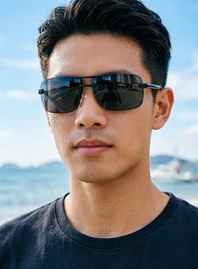 纪梵世无框男士太阳镜时尚墨镜男黑色方形开车驾驶高清防强光眼镜