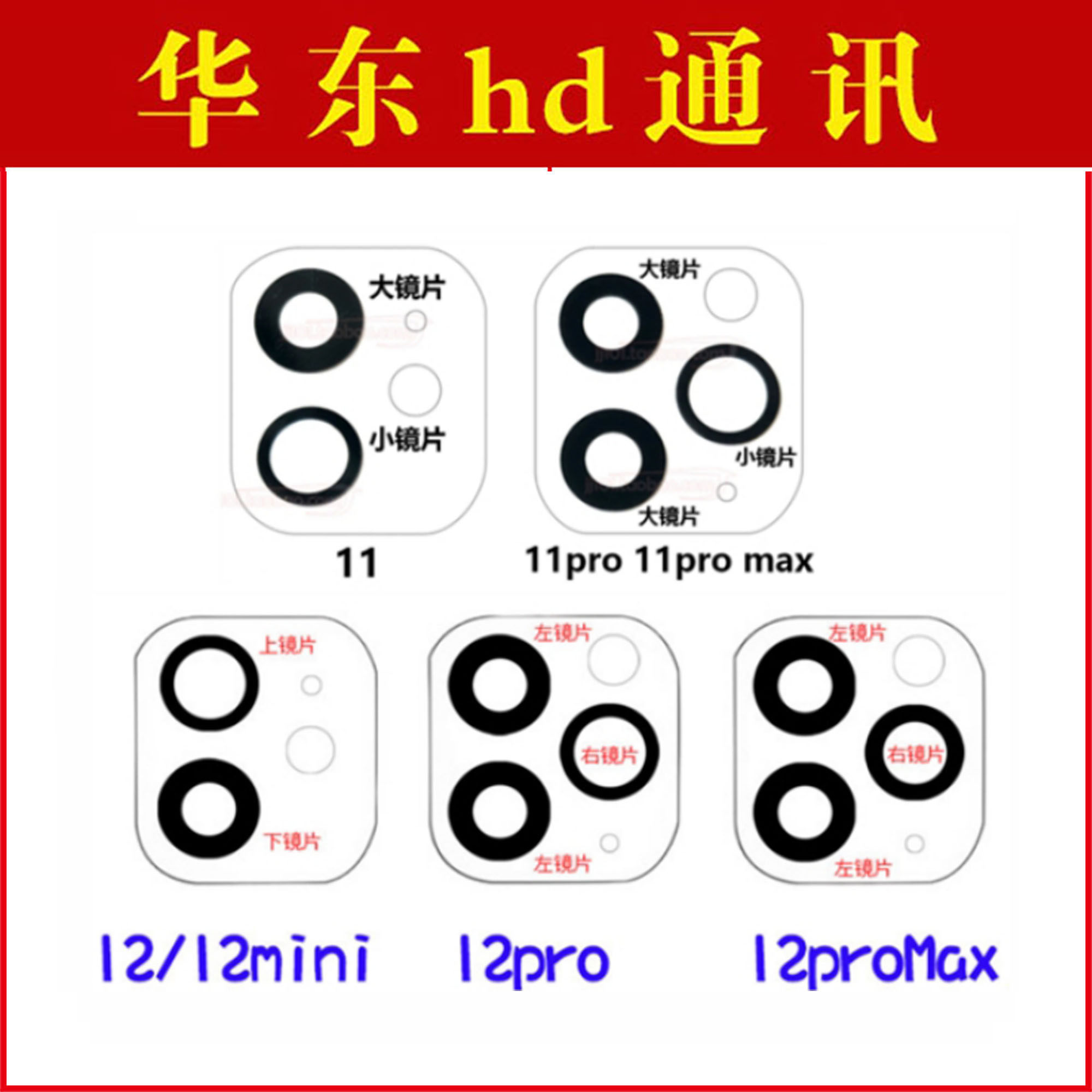 适用11 12 12mini Pro ProMax摄像头镜面 手机后置照相机镜片玻璃