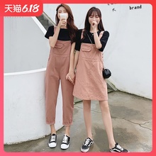 2020夏小清新港味闺蜜姐妹装牛仔背带裤背带连衣裙两件套装女减龄