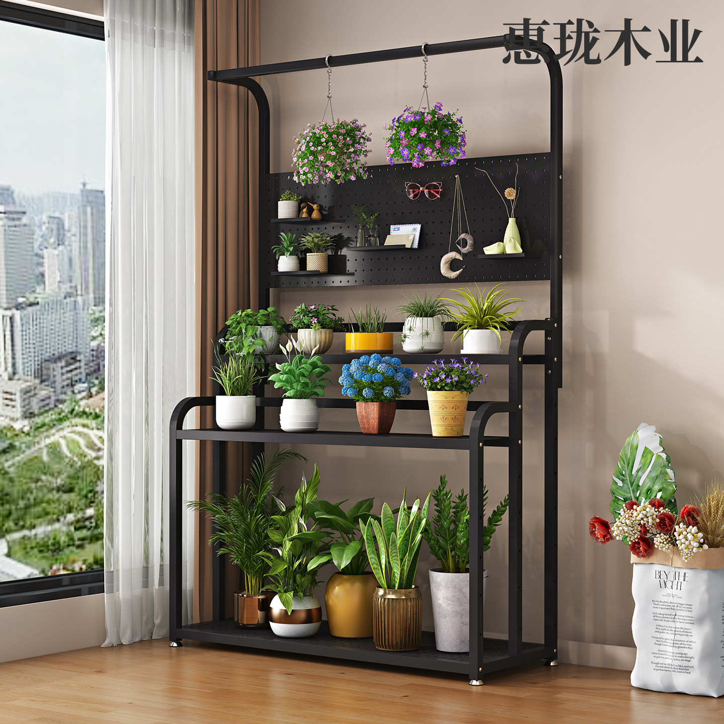 花架阳台花架户外洞洞板落地式花盆置物架2025新款铁艺多层花架子