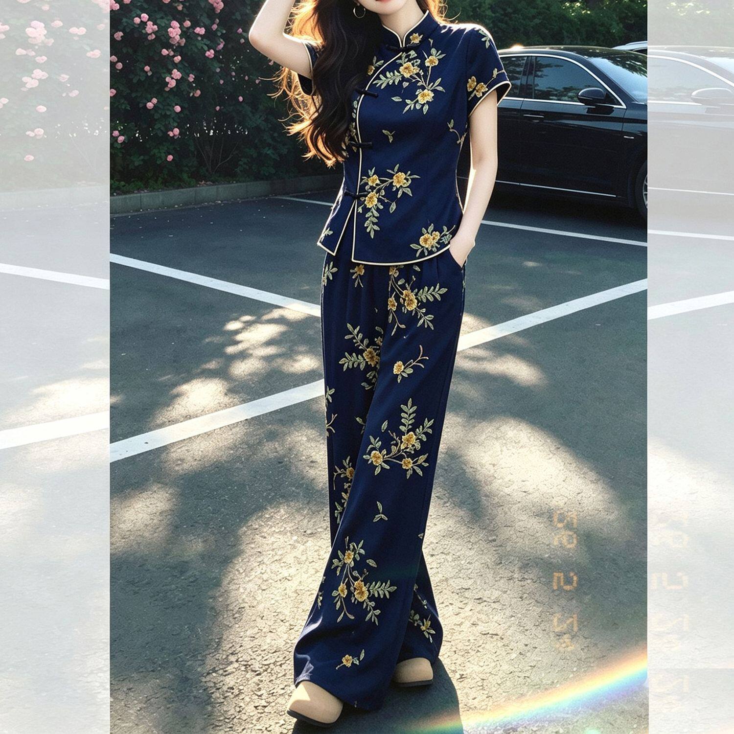2026中式夏季女士新款国风复古改良旗袍上衣套装女装新品时尚潮流
