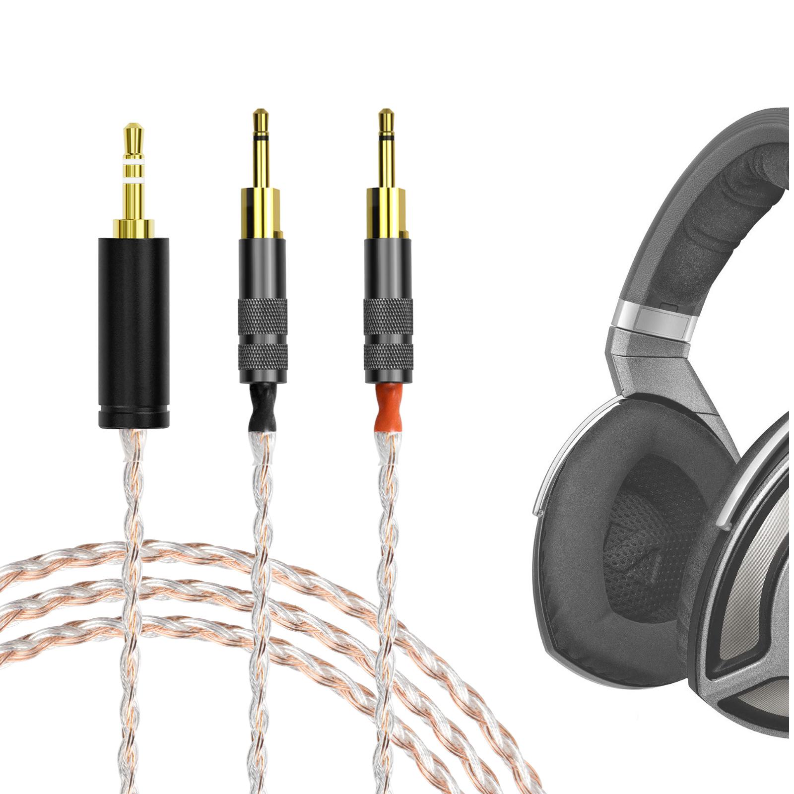Geekria极客悦耳适用森海HD700铜银编3.5对2.5双插耳机音频升级线