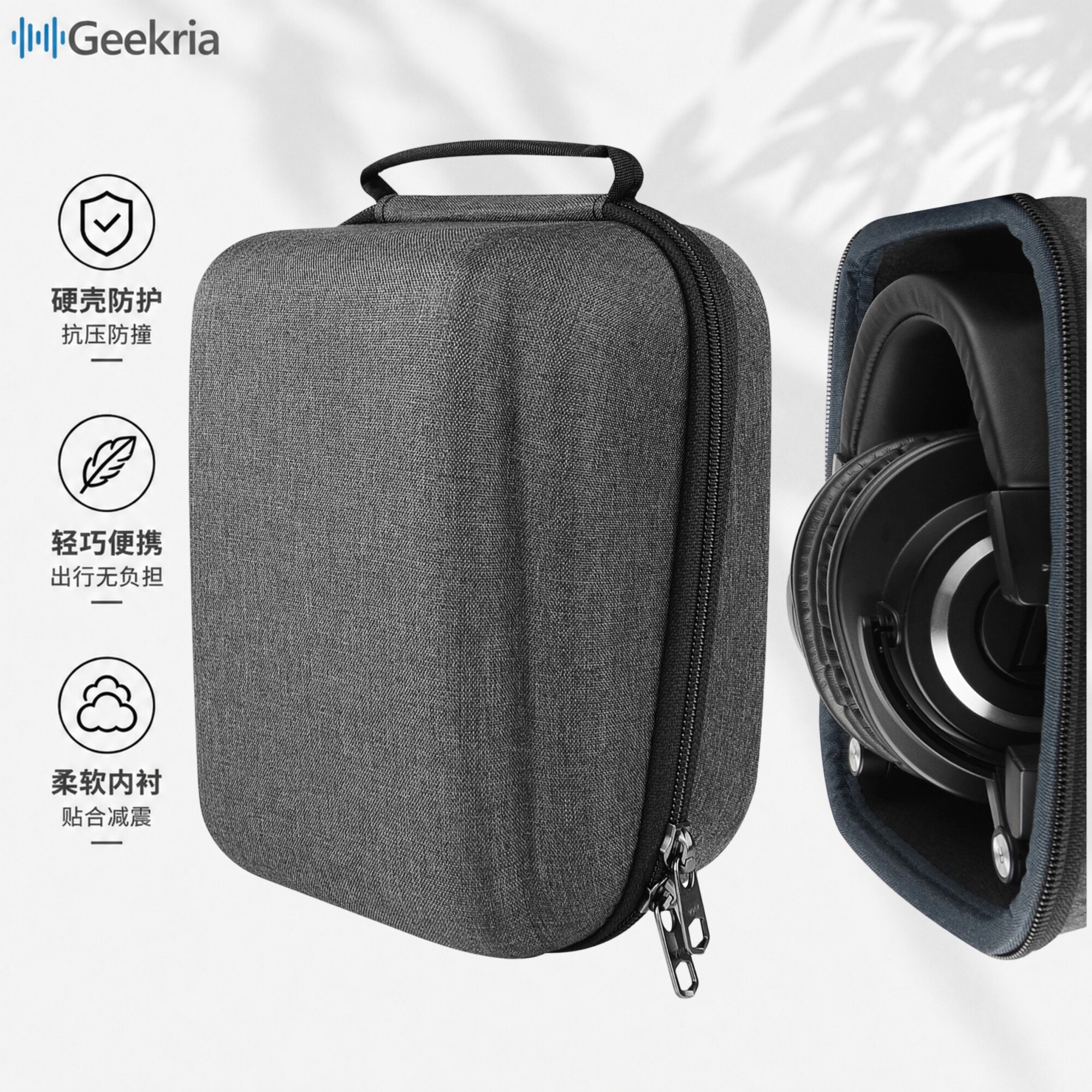 Geekria极客悦耳适用铁三角ATH-M50x 索尼MDR-7506 耳机收纳硬包