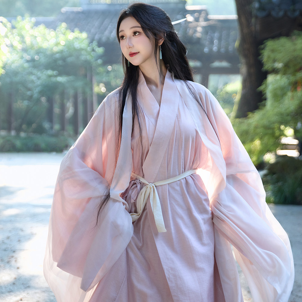 又见青山【浮光】粉色清冷感汉服大袖衫飘逸原创清冷氛围古风