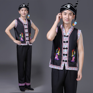 新款苗族男马甲演出服春季表演服民族风服装壮族土家族云南加大码