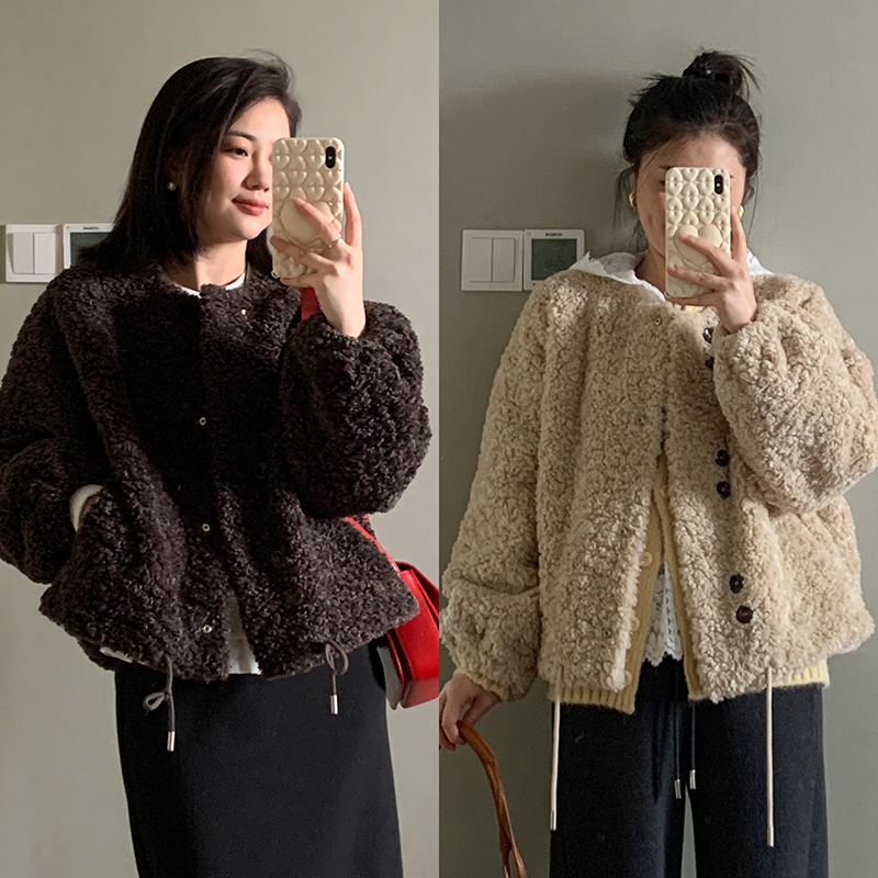 花总吖  秋冬新款复古精致环保仿皮草皮毛一体外套宽松保暖外套