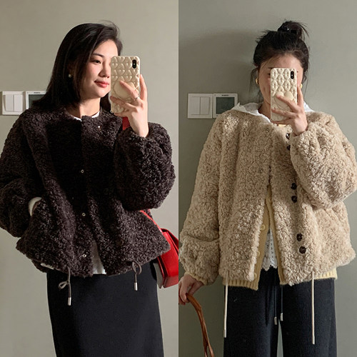 花总吖  秋冬新款复古精致环保仿皮草皮毛一体外套宽松保暖外套
