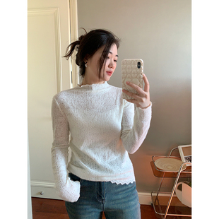 精致气质合身蕾丝衫 法式 超百搭奶白色半高领打底 秋冬新款 花总吖