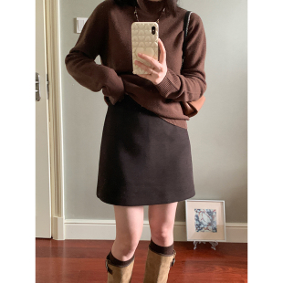 山羊绒A字高腰半裙显瘦遮胯A版 韩系桑蚕丝 短裙 秋冬新款 花总吖