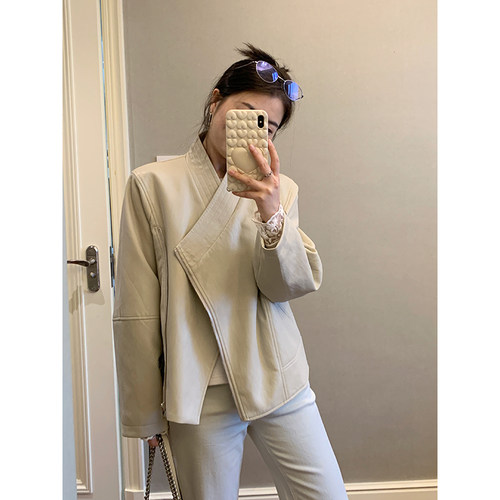 【现货清仓】花总吖    春季新款韩系百搭简约皮衣女柔软不规则设