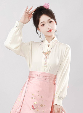 梨花棠原创立领新中式对襟衬衫古风汉服日常改良马面裙上衣秋冬款