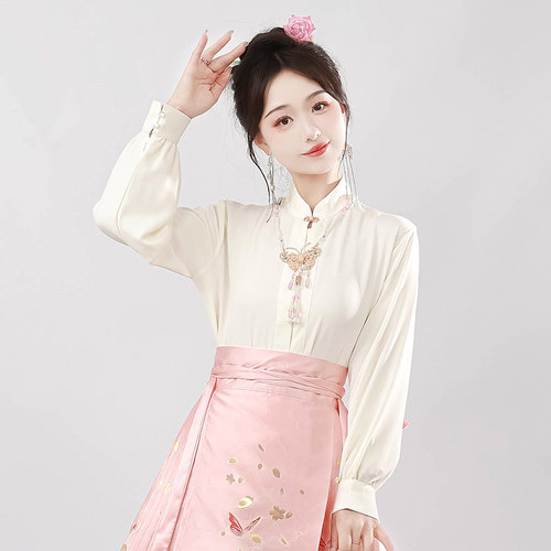 梨花棠原创立领新中式对襟衬衫古风汉服日常改良马面裙上衣春夏款