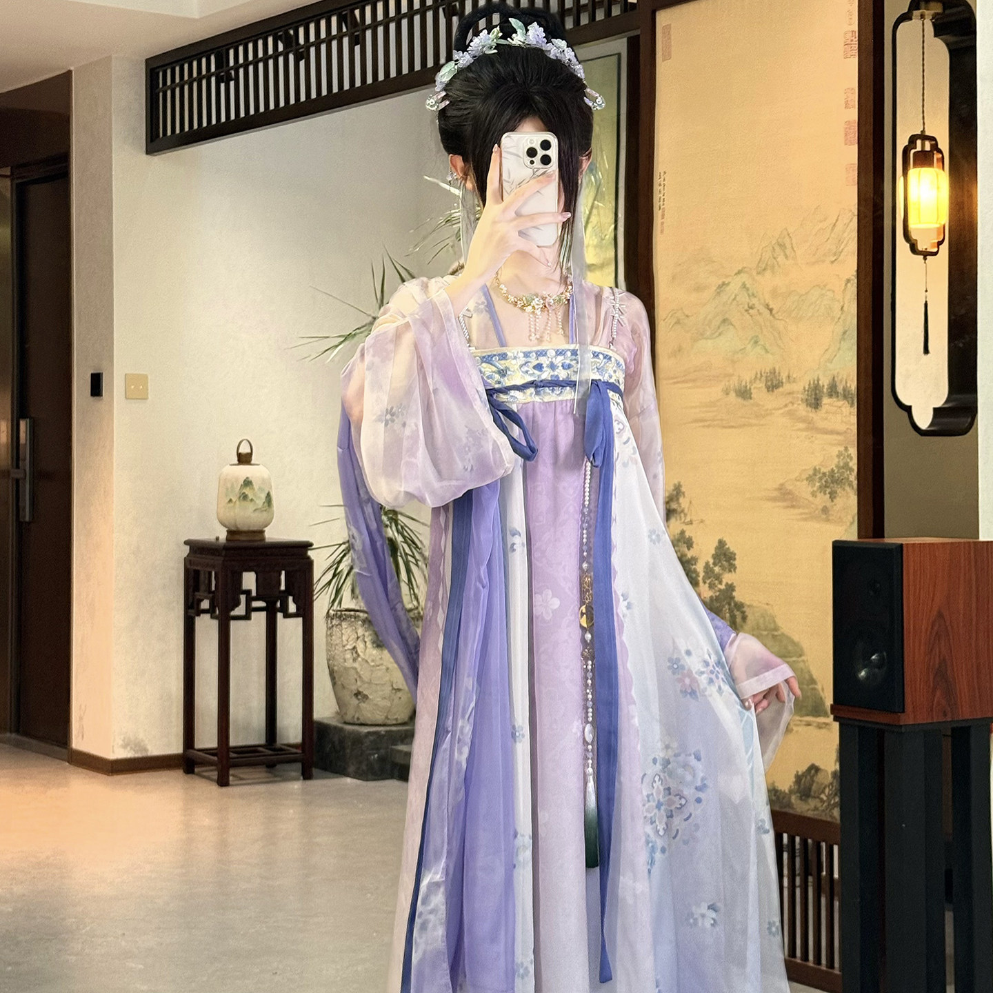 原创棠华序紫色唐制汉服套装图片