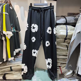 2025秋冬新款美式潮牌木棉花发泡印花男士直筒休闲抽绳束脚裤卫裤