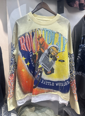 美潮ROUGHPLAY复古印花高街潮流动漫风摇滚宽松休闲圆领男长袖t恤