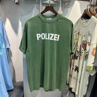 VTM夏季美式潮牌碎裂字母印花男女宽松破坏破洞复古嘻哈短袖T恤