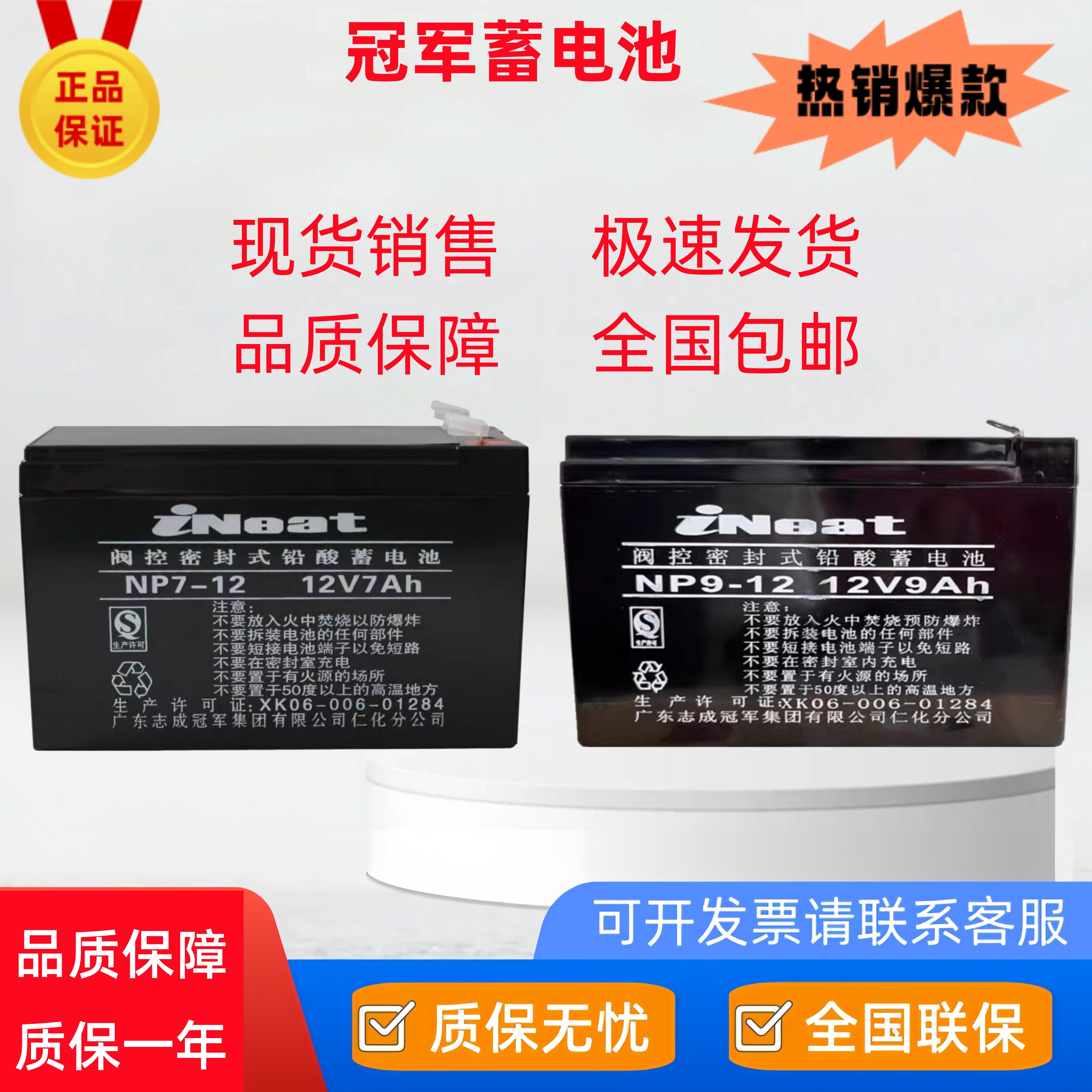 冠军阀控密封铅酸蓄电池12V