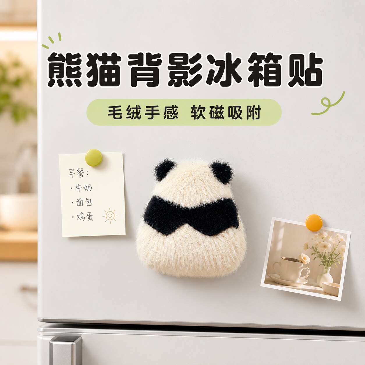 熊猫背影冰箱贴毛绒可爱磁贴创意装饰家居照片贴小礼物成都纪念品