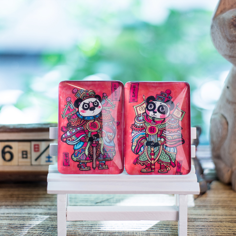 熊猫玻璃冰箱贴新年门神创意祝福古风手绘四川成都文创纪念品礼物
