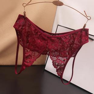 性感全透明蕾丝内裤女夏季薄款无裆免穿脱开档开口开放式t丁字裤