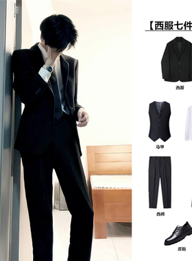 韩版西服全套男士修身伴郎新郎结婚商务休闲职业dk正装小西装套装
