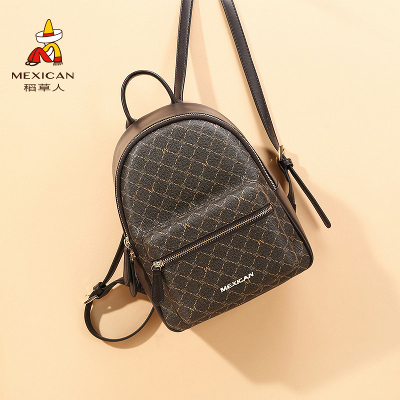 稻草人双肩包女时尚百搭复古老花通勤背包官方旗艦店官网正品包包