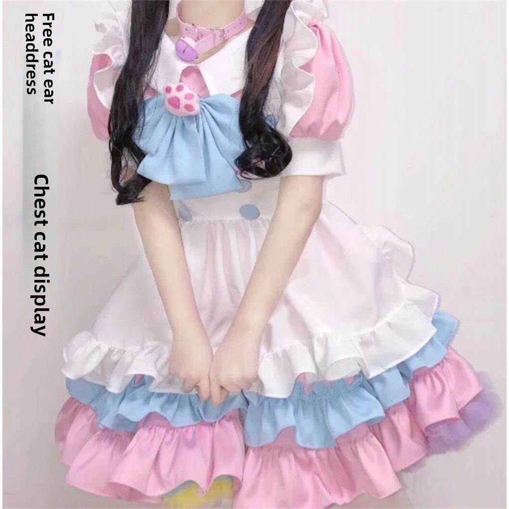 猫女仆装Cos洛丽塔黑白经典围裙钟可爱性感洛丽塔加码连衣裙