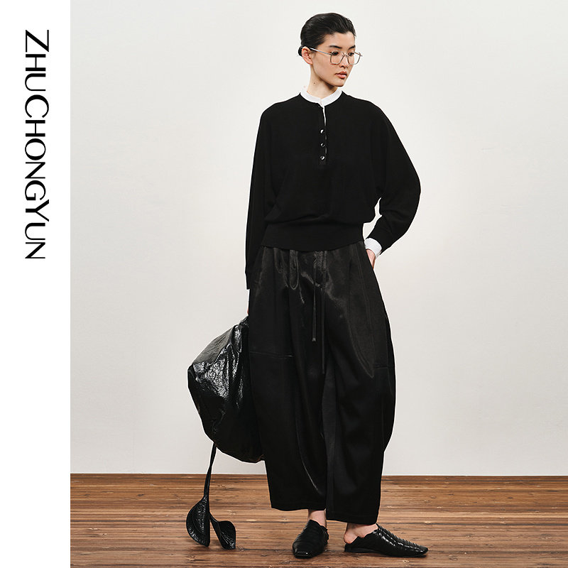 ZHUCHONGYUN秋季黑色时尚简约拼接香蕉裤宽松茧型长裤子,女装/女士精品,休闲裤,淘宝优惠券,粉丝福利购,淘宝优惠卷