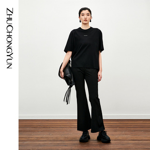 长裤 ZHUCHONGYUN2026春新款 高腰喇叭裤 简约修身 子 黑色时尚