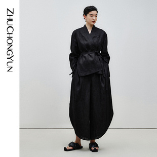 ZHUCHONGYUN夏季 简约配腰带亚麻外套 东方感时尚