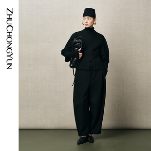 绵羊毛上衣 弧形廓形剪裁收腰灯笼袖 ZHUCHONGYUN2025冬新款 中式