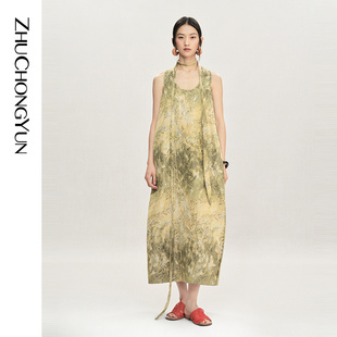 ZHUCHONGYUN2026夏新款 斑驳树影提花连衣裙花苞型洋装