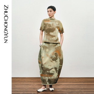 优雅诗意提花棉质针织半身裙 山灵系列 ZHUCHONGYUN秋季