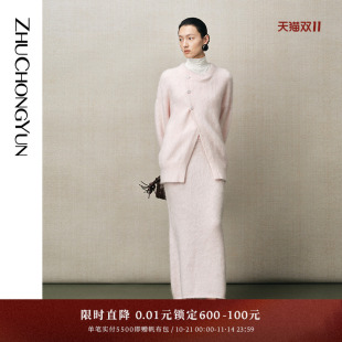 ZHUCHONGYUN2025冬新款 斜门襟针织外套简约圆领上衣