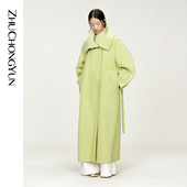 ZHUCHONGYUN2025冬新款 长款 立领大衣腰部绑绳外套