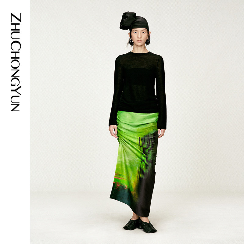 ZHUCHONGYUN2026春新款羊毛不规则抽褶收腰圆领打底衫上衣,女装/女士精品,毛针织衫,淘宝优惠券,粉丝福利购,淘宝优惠卷