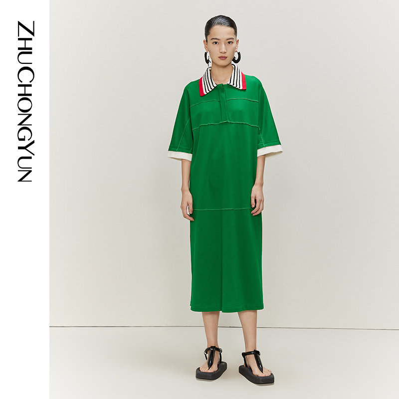 ZHUCHONGYUN春款时尚拼色连衣裙图片